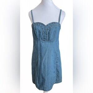 HEARTLOOM REVOLVE A-Line Denim Spaghetti Strap Mini Dress With Metal Studs Small